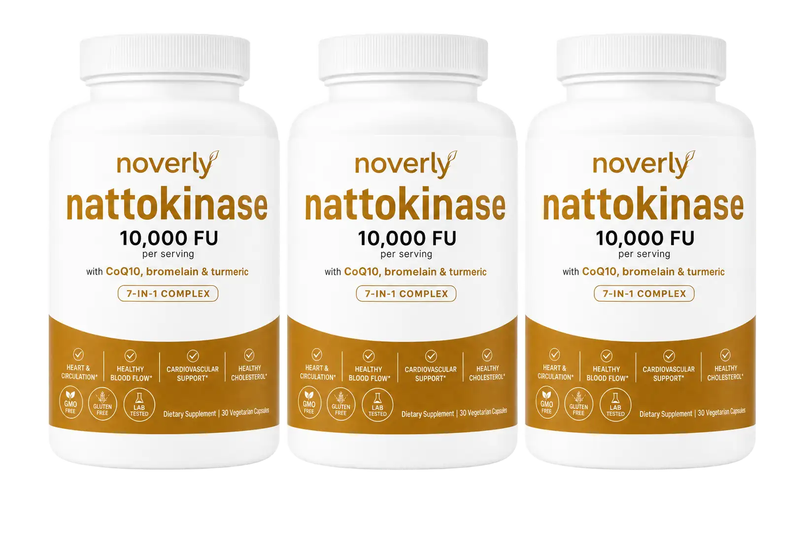 Three Noverly Nattokinase bottles